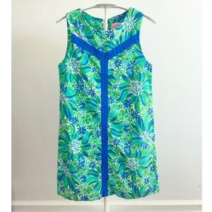 Lilly Pulitzer Shift Dress Size 10 Pink Label Green Blue Floral Hawaiian